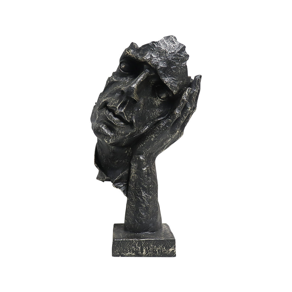SOGA 29cm Black Resin Sculpture Resting Face on Hand Design Modern Art for Home Decor
