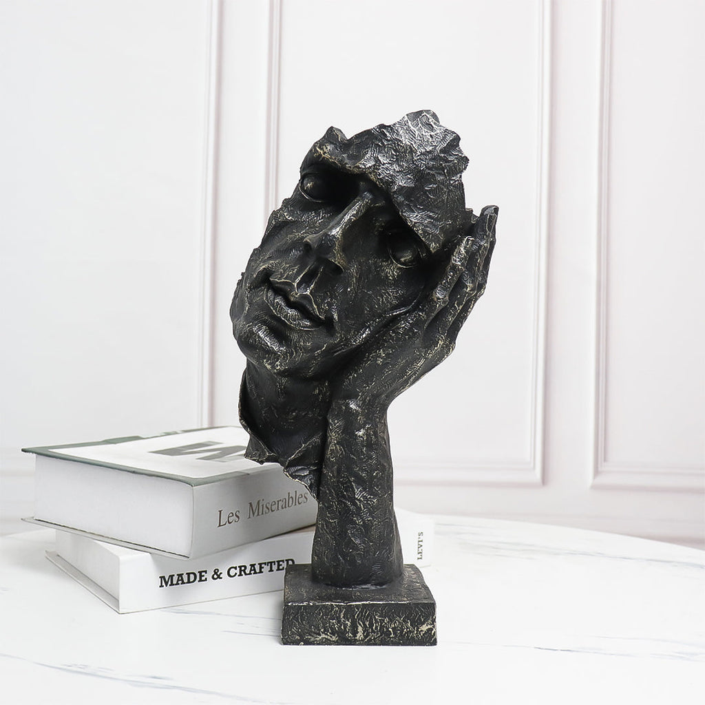 SOGA 29cm Black Resin Sculpture Resting Face on Hand Design Modern Art for Home Decor