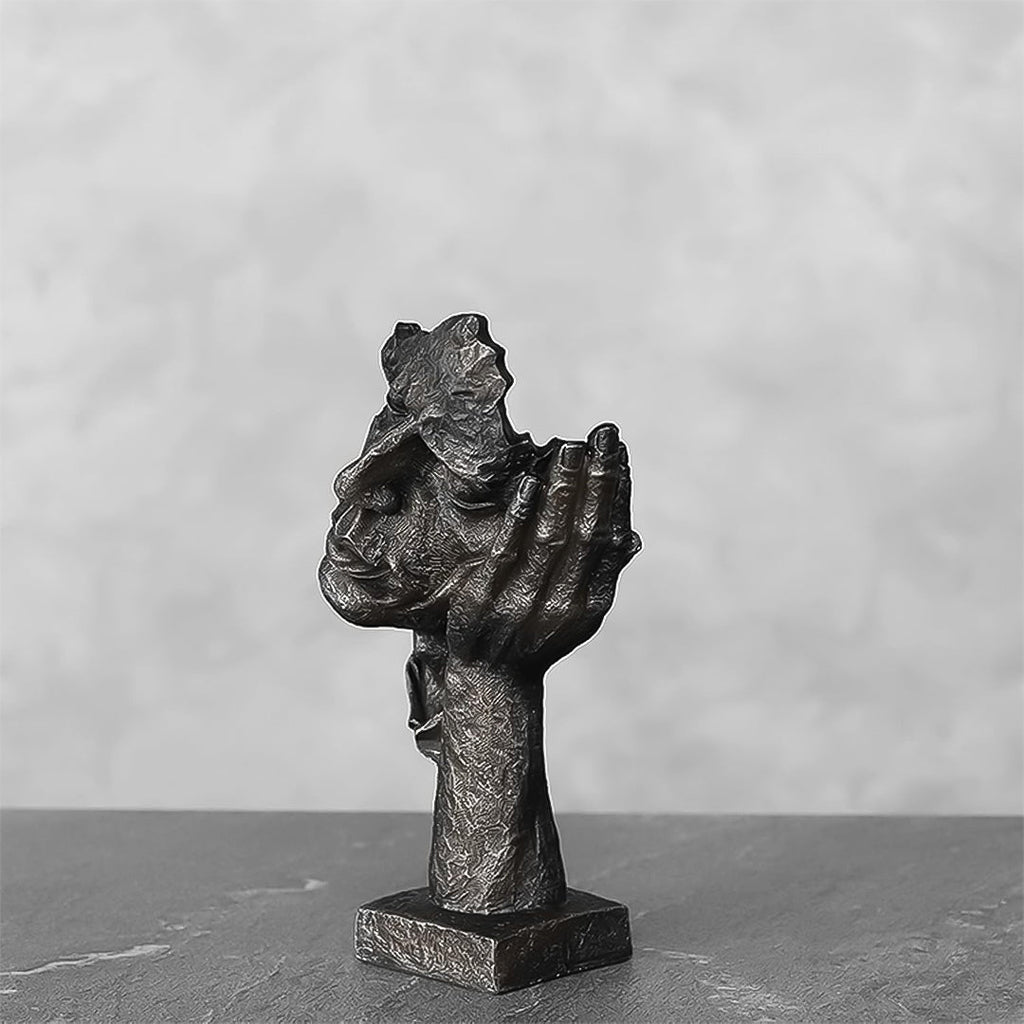 SOGA 29cm Black Resin Sculpture Resting Face on Hand Design Modern Art for Home Decor