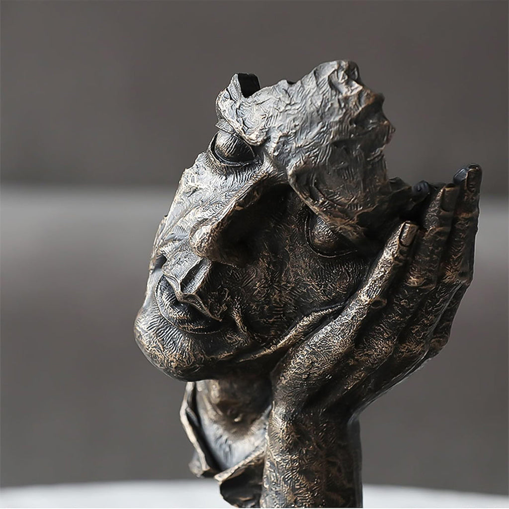 SOGA 29cm Black Resin Sculpture Resting Face on Hand Design Modern Art for Home Decor