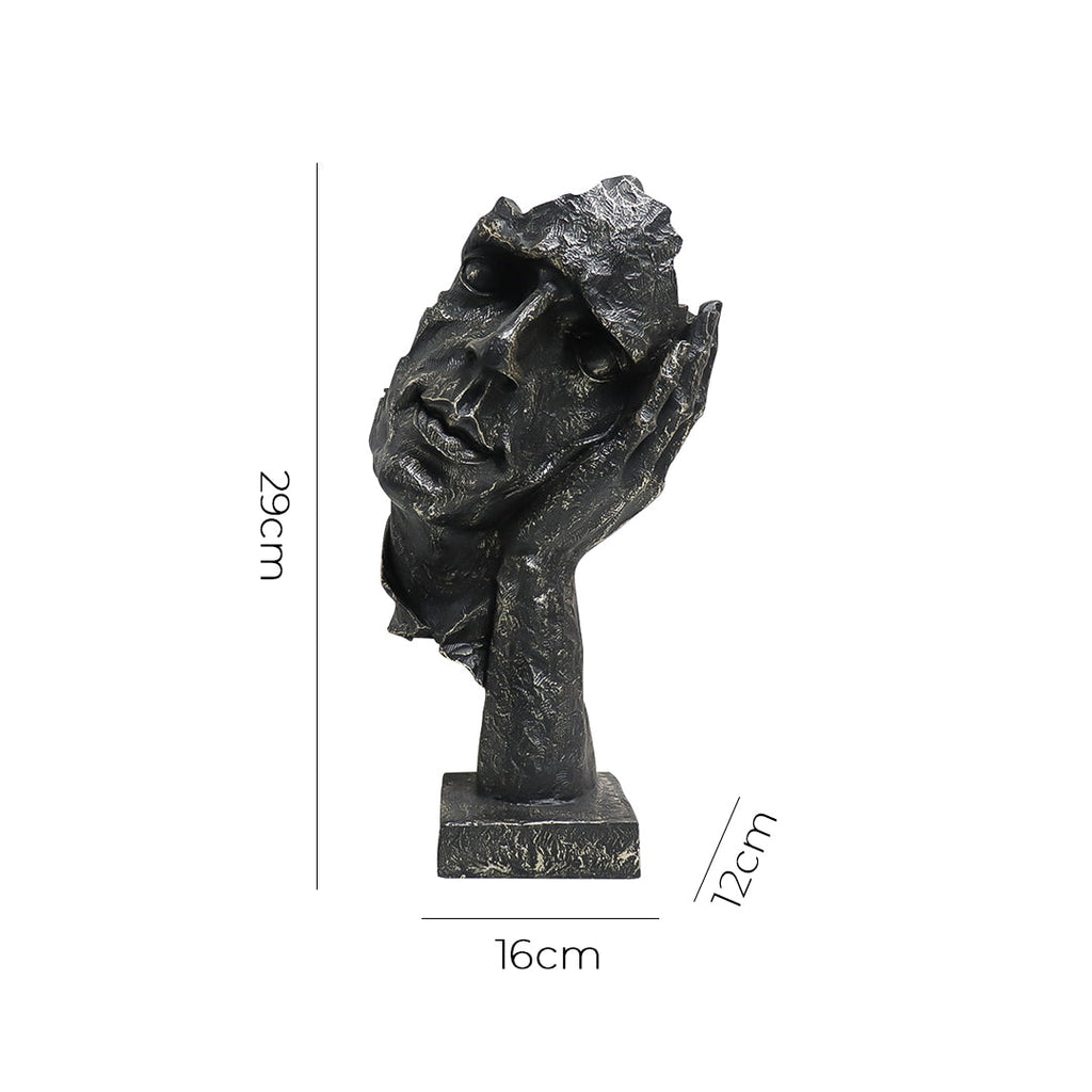 SOGA 29cm Black Resin Sculpture Resting Face on Hand Design Modern Art for Home Decor