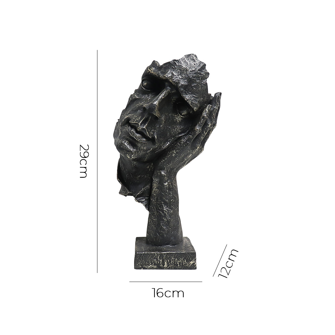 SOGA 29cm Black Resin Sculpture Resting Face on Hand Design Modern Art for Home Decor