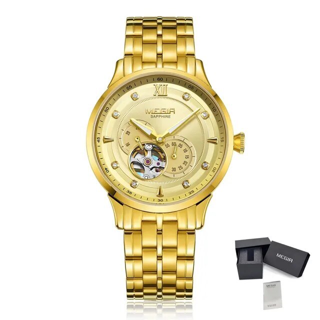 MEGIR Luxury Men Watches Stainless Steel Automatic Mechanical Watch Sapphire Steel Case Business WristWatch Montre Homme 62053