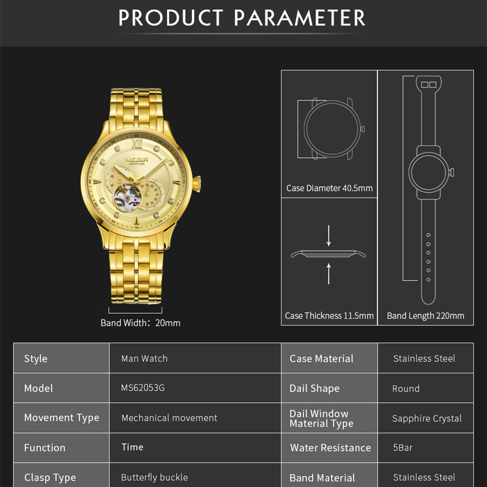 MEGIR Luxury Men Watches Stainless Steel Automatic Mechanical Watch Sapphire Steel Case Business WristWatch Montre Homme 62053