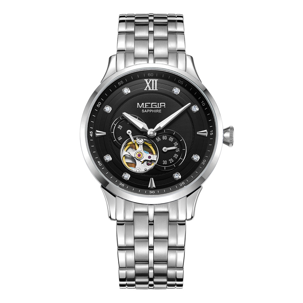 MEGIR Luxury Men Watches Stainless Steel Automatic Mechanical Watch Sapphire Steel Case Business WristWatch Montre Homme 62053