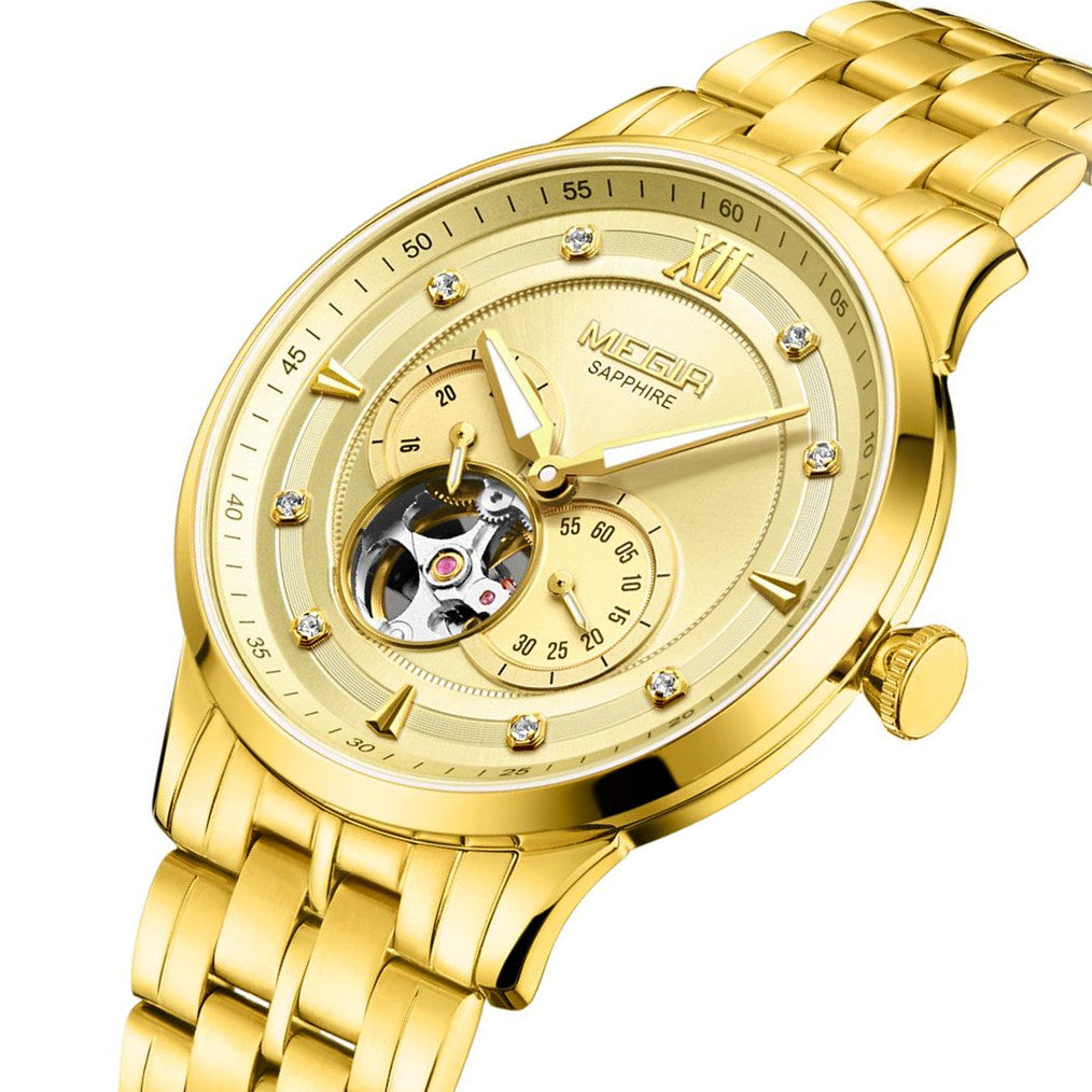 MEGIR Luxury Men Watches Stainless Steel Automatic Mechanical Watch Sapphire Steel Case Business WristWatch Montre Homme 62053