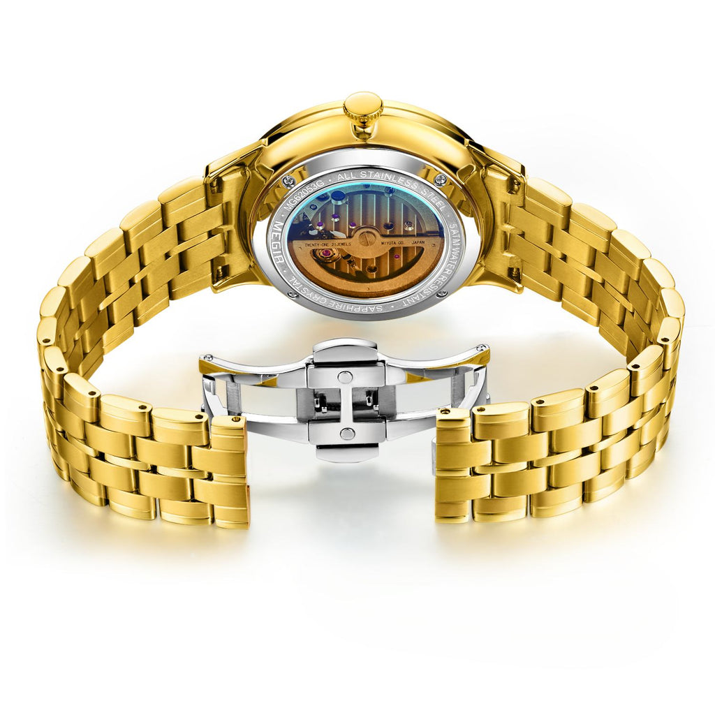 MEGIR Luxury Men Watches Stainless Steel Automatic Mechanical Watch Sapphire Steel Case Business WristWatch Montre Homme 62053