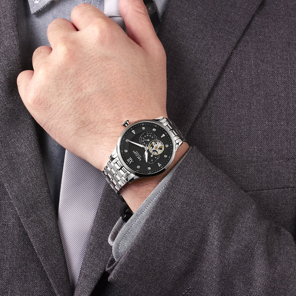 MEGIR Luxury Men Watches Stainless Steel Automatic Mechanical Watch Sapphire Steel Case Business WristWatch Montre Homme 62053