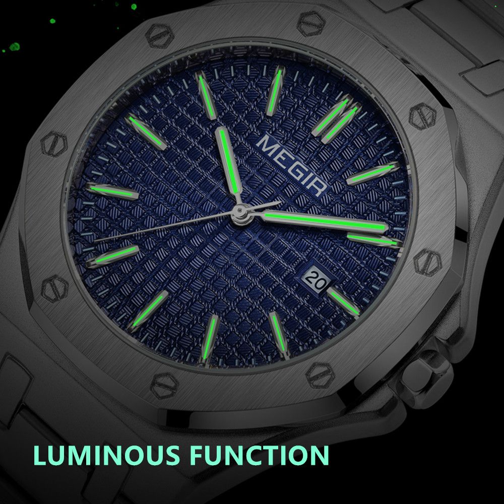 MEGIR Stainless Steel Bracelet Watch for Men Luxury Business Casual Watches Waterproof Calendar Quartz Wristwatch Men Gift Clock 1085-4