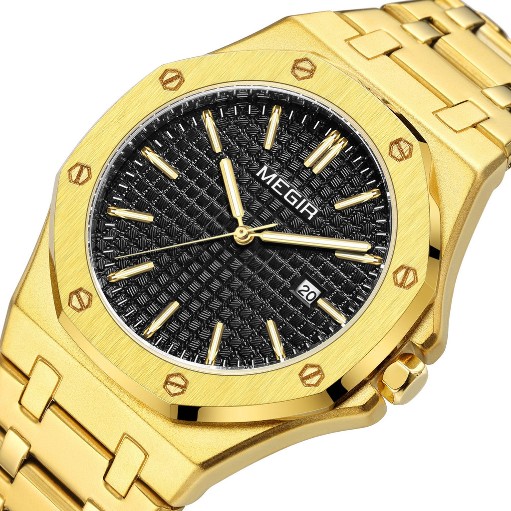 MEGIR Stainless Steel Bracelet Watch for Men Luxury Business Casual Watches Waterproof Calendar Quartz Wristwatch Men Gift Clock 1085-12
