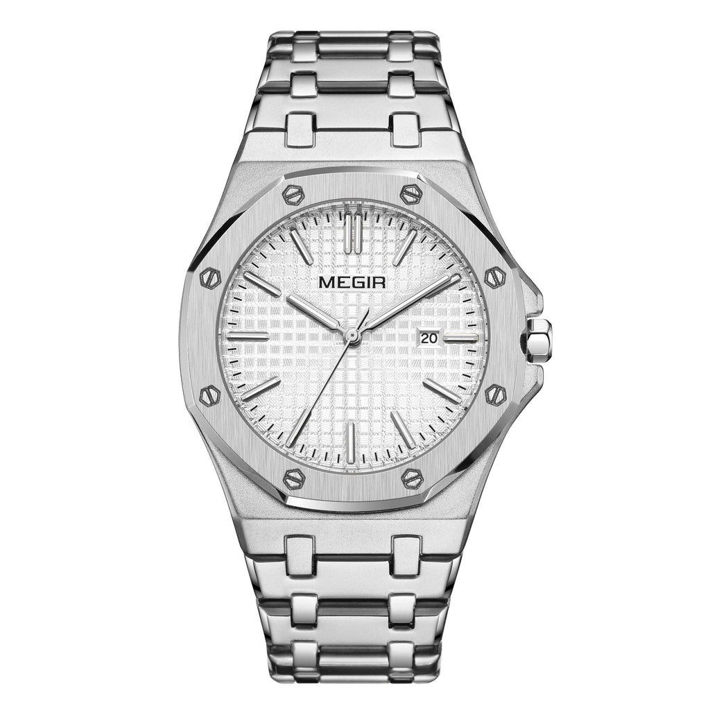 MEGIR Stainless Steel Bracelet Watch for Men Luxury Business Casual Watches Waterproof Calendar Quartz Wristwatch Men Gift Clock 1085-8