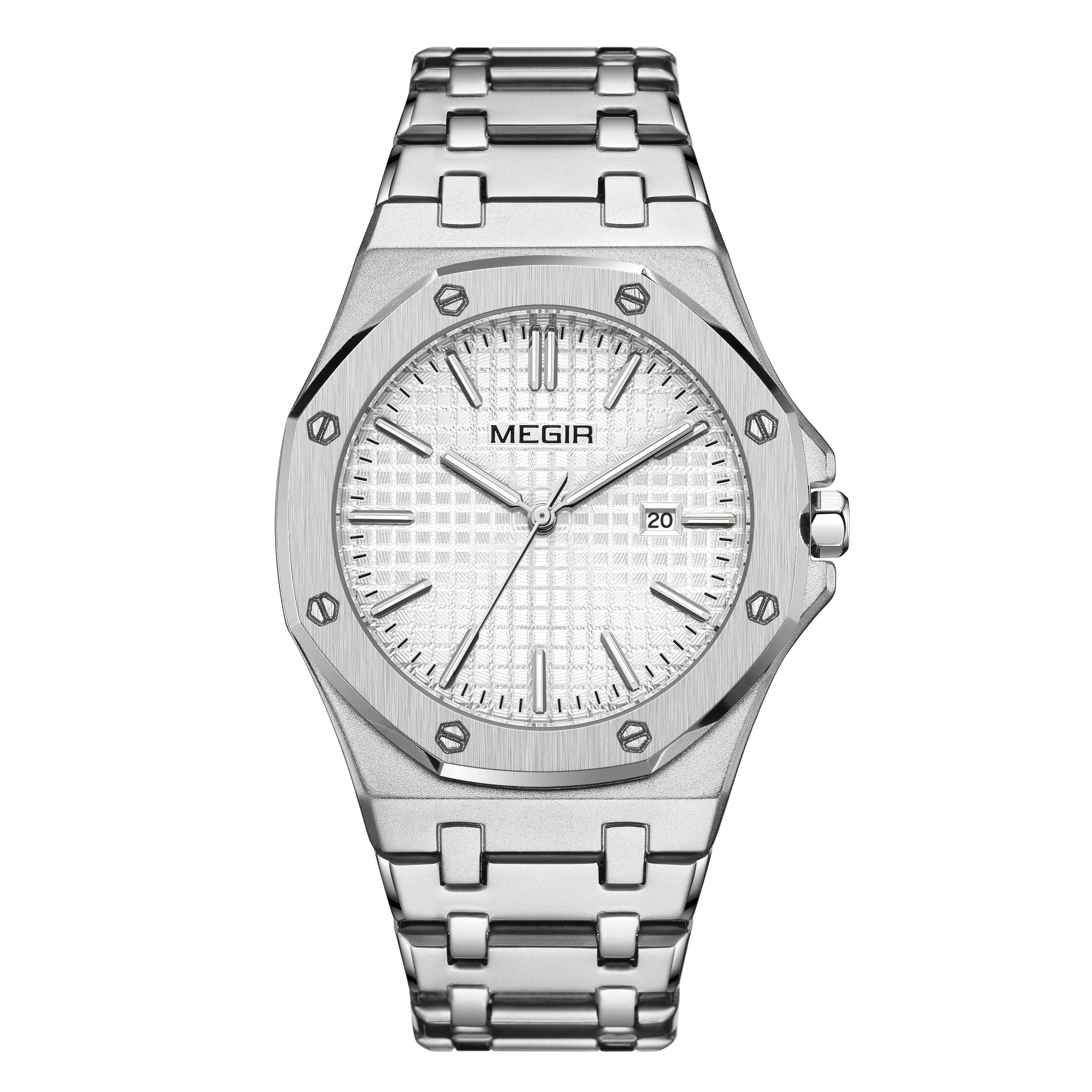 MEGIR Stainless Steel Bracelet Watch for Men Luxury Business Casual Watches Waterproof Calendar Quartz Wristwatch Men Gift Clock 1085-8