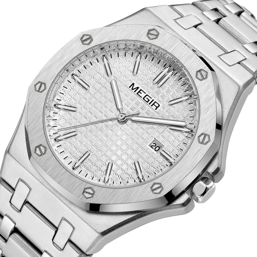 MEGIR Stainless Steel Bracelet Watch for Men Luxury Business Casual Watches Waterproof Calendar Quartz Wristwatch Men Gift Clock 1085-7
