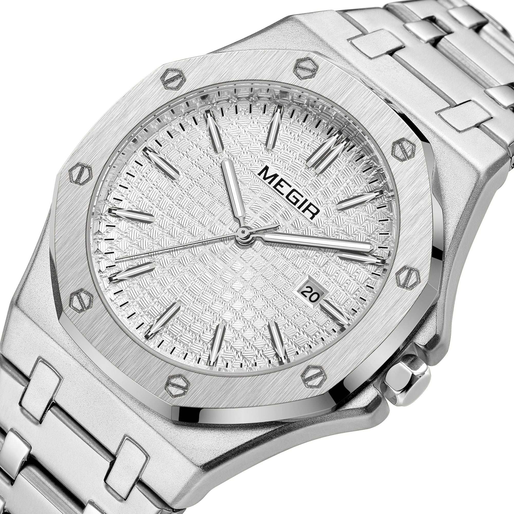 MEGIR Stainless Steel Bracelet Watch for Men Luxury Business Casual Watches Waterproof Calendar Quartz Wristwatch Men Gift Clock 1085-7