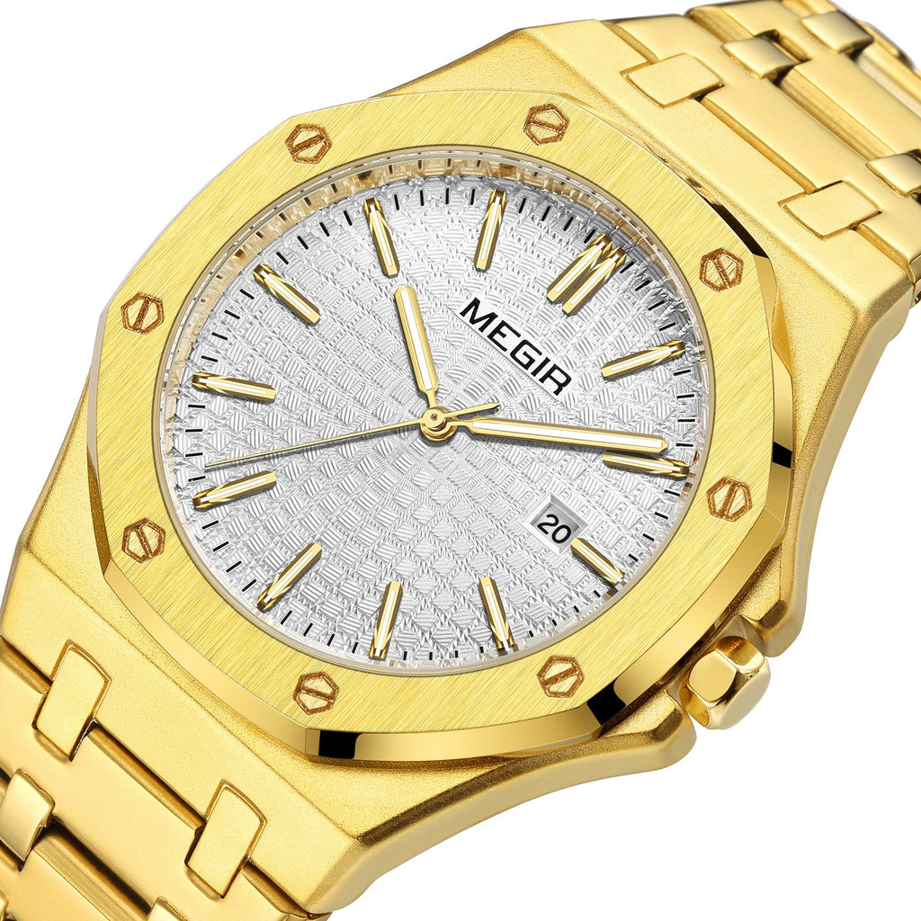 MEGIR Stainless Steel Bracelet Watch for Men Luxury Business Casual Watches Waterproof Calendar Quartz Wristwatch Men Gift Clock 1085-13