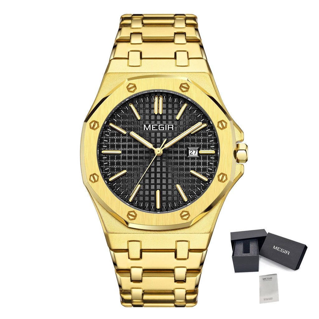 MEGIR Stainless Steel Bracelet Watch for Men Luxury Business Casual Watches Waterproof Calendar Quartz Wristwatch Men Gift Clock 1085-15