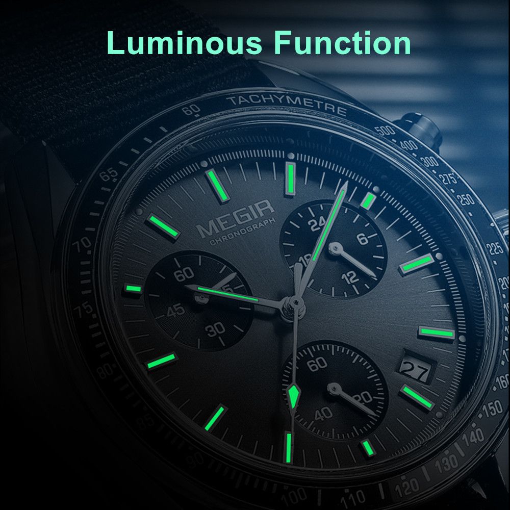 MEGIR Fashion Brand Men Wristwatches Military Sport Watches Canvas Strap Waterproof Chronograph Clock Gift for Men Montre Homme 2247-5