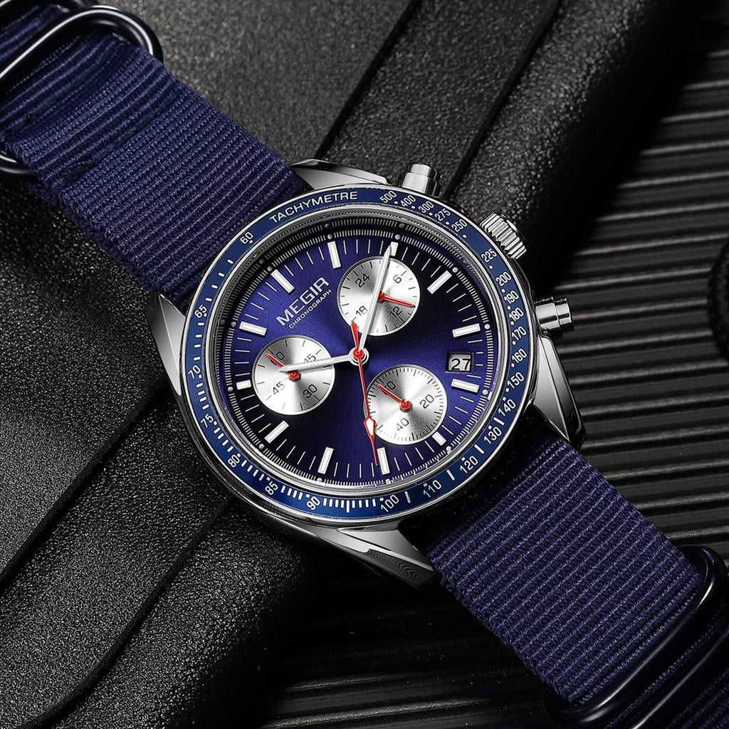 MEGIR Fashion Brand Men Wristwatches Military Sport Watches Canvas Strap Waterproof Chronograph Clock Gift for Men Montre Homme 2247-8