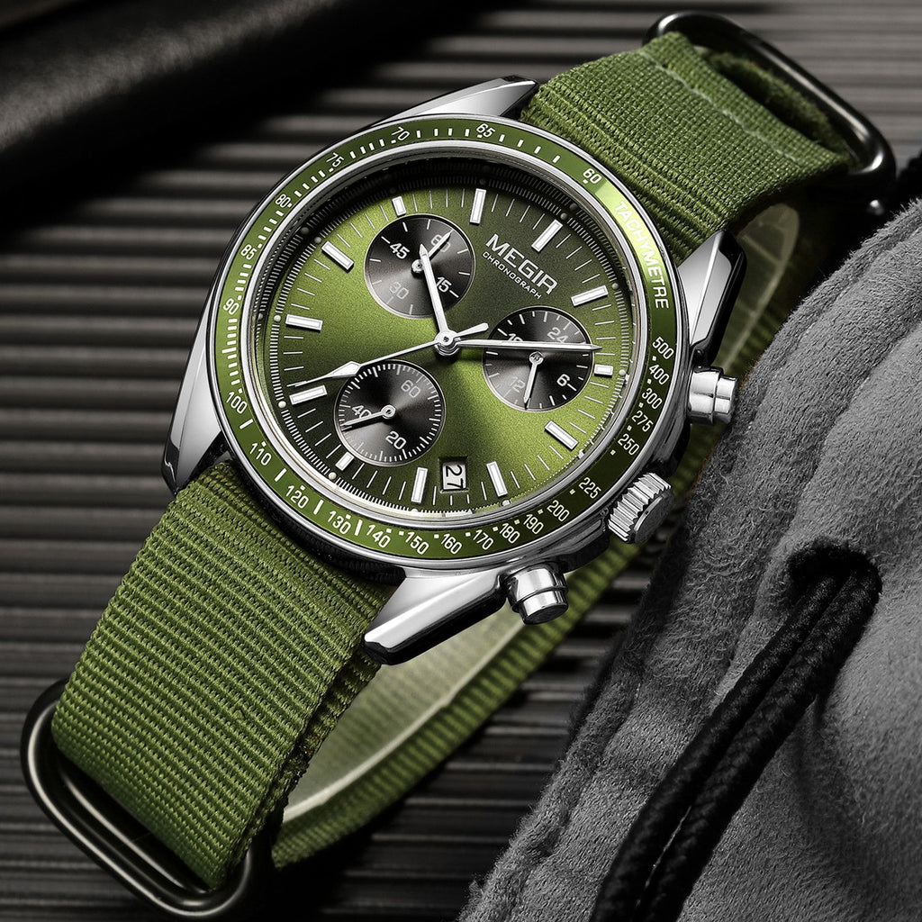 MEGIR Fashion Brand Men Wristwatches Military Sport Watches Canvas Strap Waterproof Chronograph Clock Gift for Men Montre Homme 2247-9