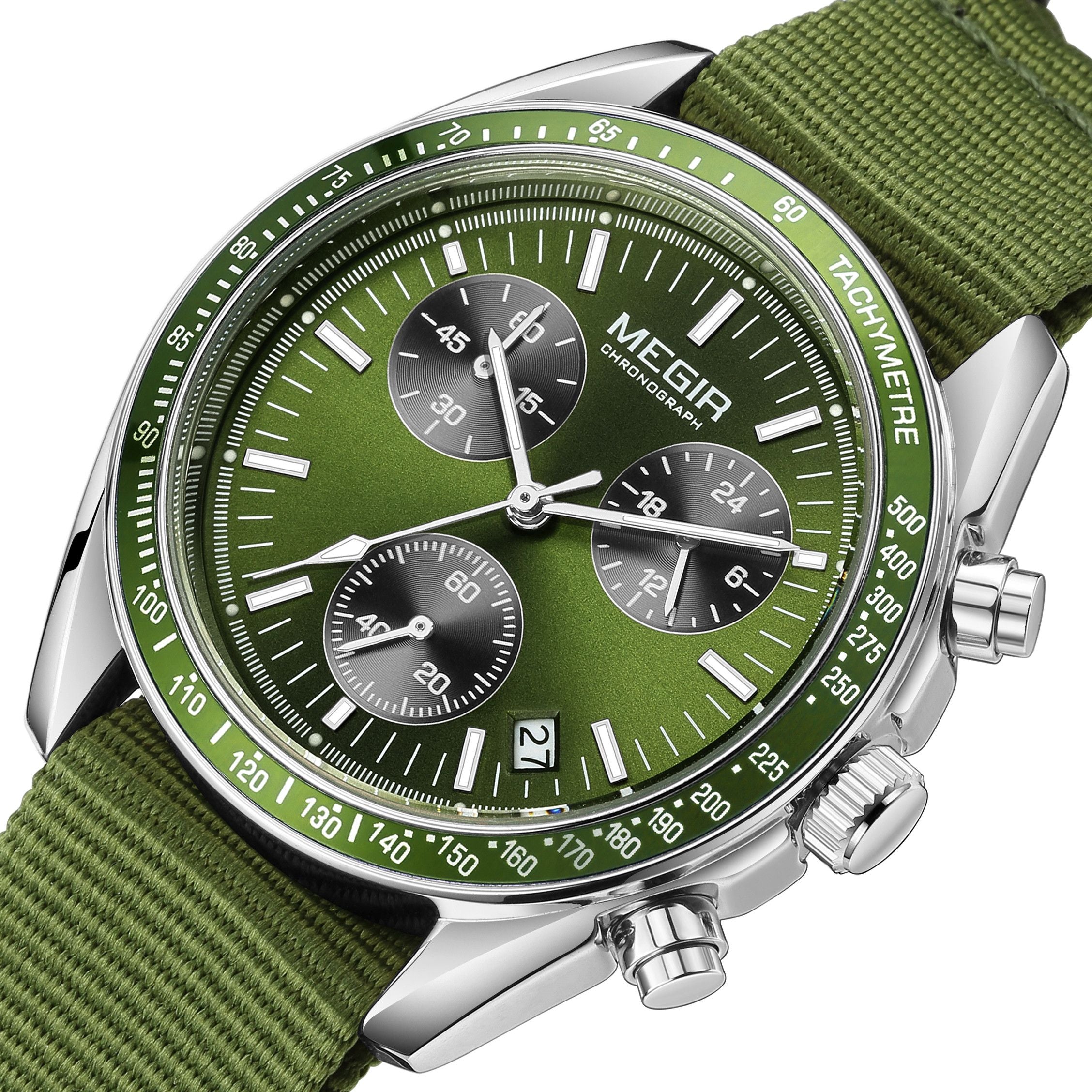MEGIR Fashion Brand Men Wristwatches Military Sport Watches Canvas Strap Waterproof Chronograph Clock Gift for Men Montre Homme 2247-14