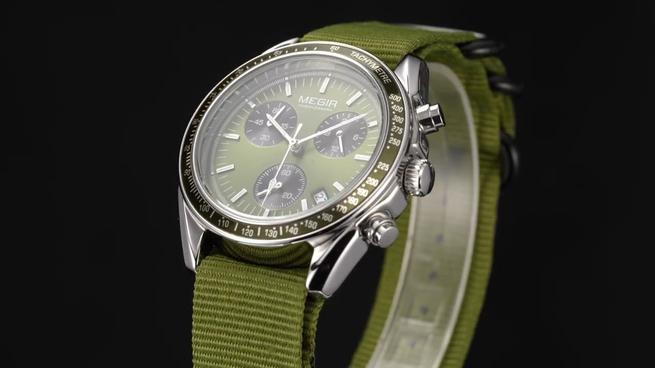 MEGIR Fashion Brand Men Wristwatches Military Sport Watches Canvas Strap Waterproof Chronograph Clock Gift for Men Montre Homme 2247-18