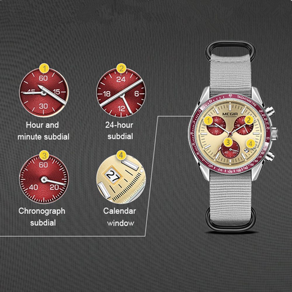 MEGIR Fashion Brand Men Wristwatches Military Sport Watches Canvas Strap Waterproof Chronograph Clock Gift for Men Montre Homme 2247-3