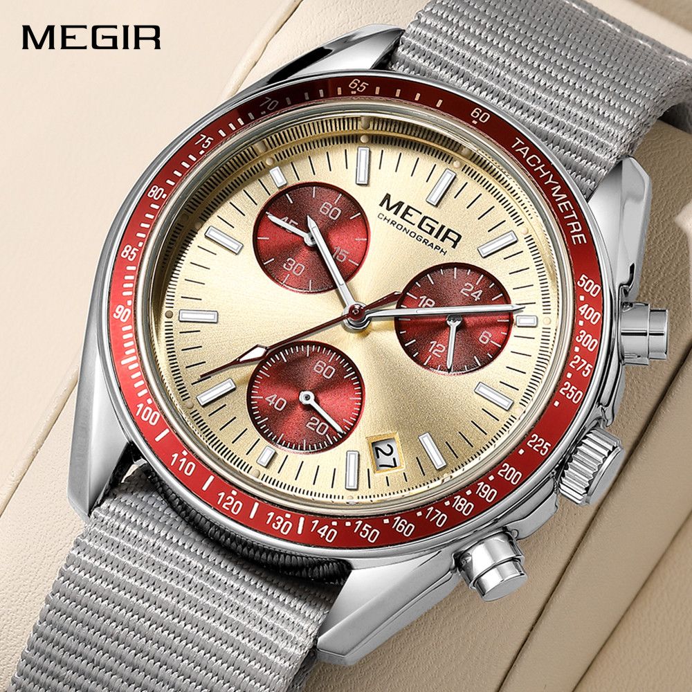 MEGIR Fashion Brand Men Wristwatches Military Sport Watches Canvas Strap Waterproof Chronograph Clock Gift for Men Montre Homme 2247-0