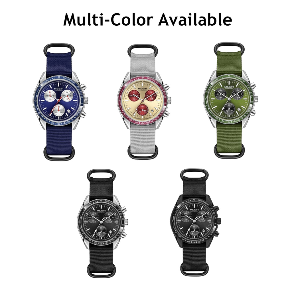 MEGIR Fashion Brand Men Wristwatches Military Sport Watches Canvas Strap Waterproof Chronograph Clock Gift for Men Montre Homme 2247-2