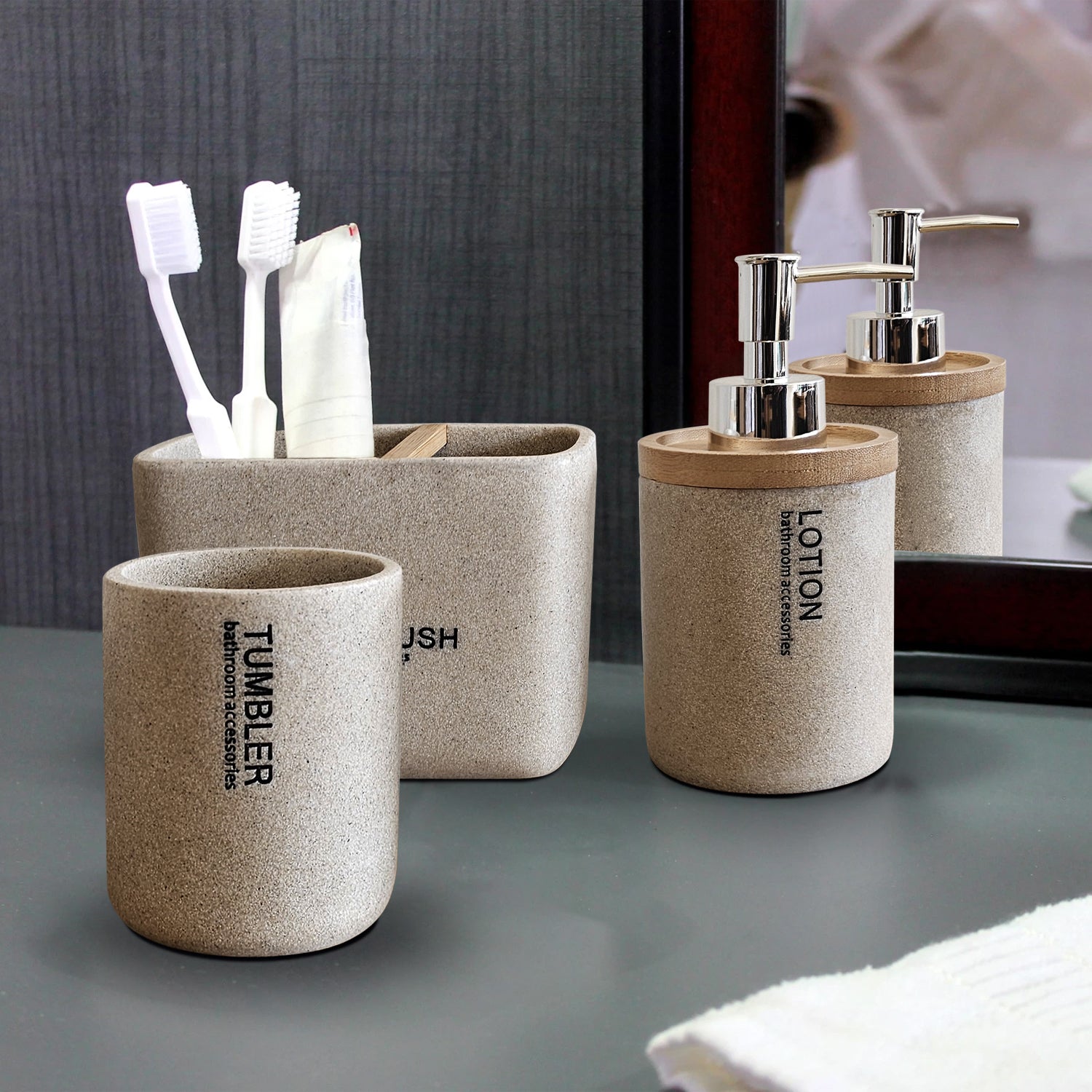 Modern Luxury Stone Effect Resin Bathroom Accessories Set~5468-0