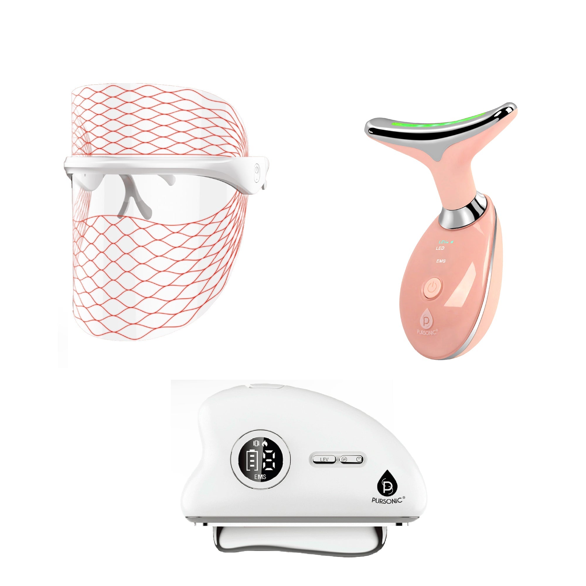 Firming, Lifting & Radiance Skincare Set – Pursonic 7-in-1 LED Light Therapy Face Mask & Sculpting Wand Set
