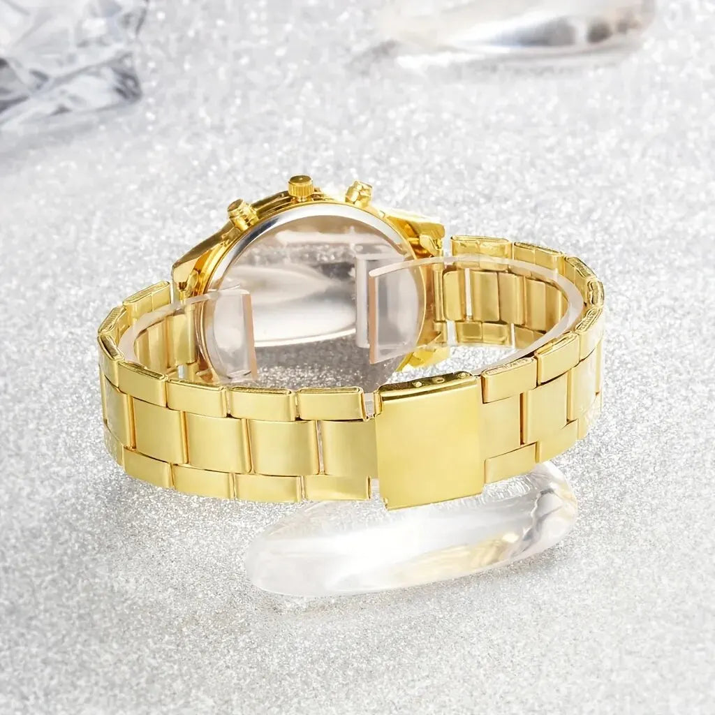 Womens Luxury Gold Watch Jewelry Set (5PCS)