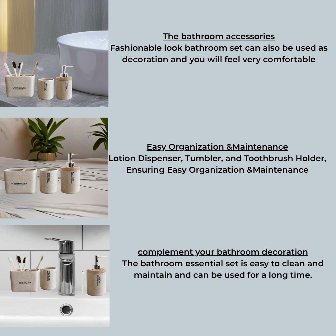 Modern Luxury Stone Effect Resin Bathroom Accessories Set~5468-3